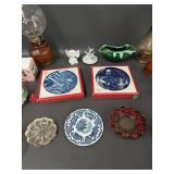 Vintage Decorative Collection: Plates, Glassware, Figurines, Antique Lamps