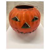 Vintage Halloween U.S. Metal Toy Co Tin Bucket Jack O Lantern w/ Owls Candy Basket