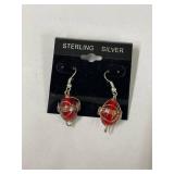 Sterling Silver Earrings, Pendant, Necklace Jewelry Lot with Red Glass Beads