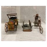 Vintage Metal Art Antique Vehicle Sculptures / Music Box