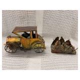 Vintage Metal Art Antique Vehicle Sculptures / Music Box