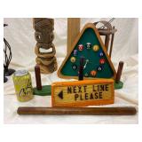 Eclectic Vintage Collection: Tiki Decor, Billiards Clock, Candle Holders, Sign