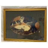 Vintage Framed Print of Kittens in Golden Frame Antique Decor Piece