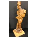 Vintage Wood Carved Figurine With DOG Wandering Man Huge 20" tall