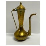 Antique Middle Eastern Asian TEAPOT Ewer Pitcher tall BRASS Hammered Makers Mark