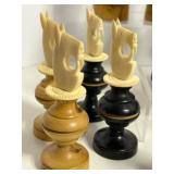 Vintage Carved Bone CHESS SET Pulpit Style Spanish / Mexican Painted Faces