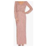 Formal Floor-length ADRIANNA PAPELL Gown - Elegant Long Dress - Beaded Blush Color