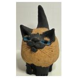 Vintage Folk Art Pottery FAT CAT Sculpture Figurine Signed PATT