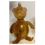 Vintage Mica Infused GLASS Christmas Ornaments Hand Blown TEDDY BEARS