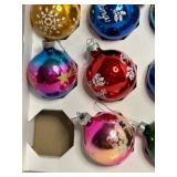 Vintage Frosted & Glittered Various Colored CHRISTMAS ORNAMENTS Shiny Brite, Raugh Ind. - Qty 12