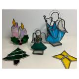 Vintage STAINED GLASS Christmas Angel Figures & Ornaments - Qty 5