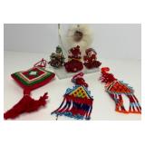 Vintage Fur & Beaded Eskimo, Mexican & American Indian Ethnic Christmas Ornaments - Qty 7