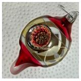 Vintage XL Handblown and Painted Teardrop Glass Ornament - Indent Starburst Center Original Box