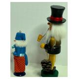 Vintage WOODEN Folk Art Figures including a Smoker and a Mock Nutcracker Christmas Ornament - Qty 2