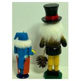 Vintage WOODEN Folk Art Figures including a Smoker and a Mock Nutcracker Christmas Ornament - Qty 2