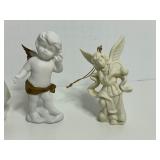 Vintage Porcelain White ANGELS Including A Schmid Musical Angel, Candles & Ornaments - Qty 6