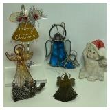 ANGELS Christmas Ornament Lot Including Stained Glass, Cement, Brass, Pewter & Porcelain - Qty 7