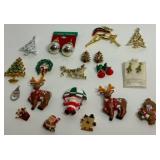 Vintage Christmas Jewelry Pins w/ Rhinestones, Crystals & Enameling - Qty 18