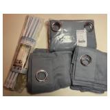 New Nicetown Linen Stone Blue Window Curtains and Adjustable Rods - For 2 Windows and Extras