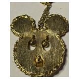 Vintage Dangling Rhinestone Eyes and Tongue Out Large MOUSE Pendant Fashion Necklace