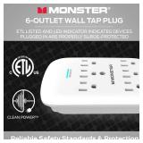 Monster Wall Tap Plug 6-Outlet Extender with Outlet Surge Protector – 300J - WHITE