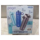 NEW  Pogo 32-oz Tritan Water Bottles, Assorted Colors (3 pk.) - Colors: Sky, Blueberry, Gray