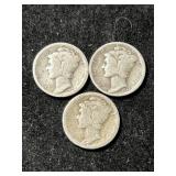 3 US MERCURY DIMES