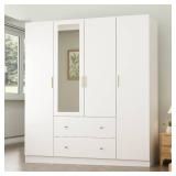 FUFU&GAGA White 4-Door Armoires with Mirror, 2 Hanging Rods, 2-Drawers and Storage Shelves (19.7 in. D x 63 in. W x 70.9 in. H) Retail $476.62