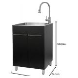 Presenza W24.1 in. X D21.3 in. X H33.8 in. Large Stainless Steel Utility Sink with Pull-Down Faucet and Storage Cabinet in Matte Black - Retail $578