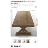 URBAN WOODCRAFT 78 Inch Madera Dining Table Natural - Solid Butcher Block - Retail $2575