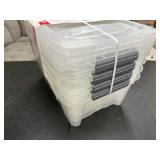 4 Pack of 12.9 Qt Buckle Up Storage Small Storage Bins - Damage to Lid Corners - See Pictures