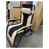 OutSunny Black Zero Gravity Metal Outdoor Lounge Chair Recliner with White/Brown Sling Cushions and a Folding Design