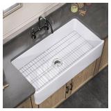 Zuagco White Farmhouse Sink 33 inch Fireclay Apron Front Farm Sink Large Capacity Deep Single Bowl Kitchen Sinks with Accessories Protective Bottom Grid and Strainer