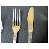 Set of 8 Stainless Steel Flatware and Decorative Tray - "Doric" Pattern Stainless