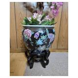 Artificial Wisteria Silk Flower Arrangement with Decorative Pot on Stand