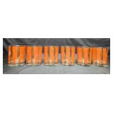 Set of 6 Vintage Orange and Gold Striped Glass Tumblers