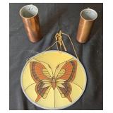 Lot of Vintage Kitchenware: Copper Mugs, Decorative Plate, and Serving Trays