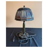 Antique Style Table Lamp with Stained Glass Shade and Decorative Base