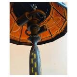 Antique Style Table Lamp with Stained Glass Shade and Decorative Base