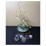 Decorative Floral Arrangement with Aqua Gems and Accent Marbles