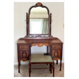 Antique Vanity with Mirror and Bench