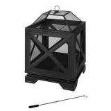 Brand New Hampton Bay Westbury 26 in. W x 37.8 in. H Outdoor Square Wood Burning Black Fire Pit $349 Retail *N