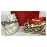 Fitz & Floyd Lot - Old World Santa Lidded Boxes, Pillar Holder and Enchanted Holiday Salt & Pepper