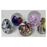 Vintage Art Glass Paperweights - 5 pieces