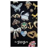 Large Collection of Costume Jewelry Brooches