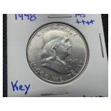 1948 Uncirculated Key Date Franklin Half Dollar, First Year, Pulled from Mint Set, Original Lustre, MS+++/+