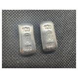 Two 10 Gram Poured Silver Bars, .999