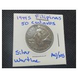 1944S Silver AU/MS Filipinas 50 Centavos, Very Beautiful Wartime Coin