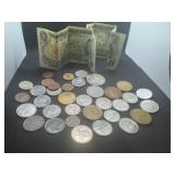 Thirty-Seven International Coins & Currency, (35) Coins and (2) $1 Canadian