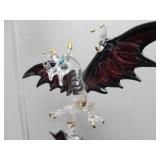 Very Cool Crystal Ruby Glass Dragon Sculpture on Burled Wood Base